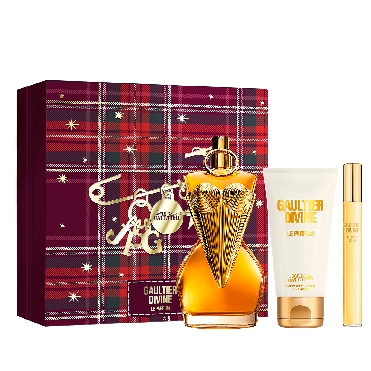 Gaultier Divine le Parfum 3.4 oz, Body lotion 2.5 oz and Spray